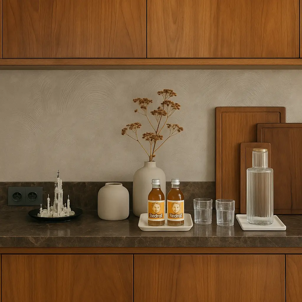 textured backsplash with warm wood a neutrals 