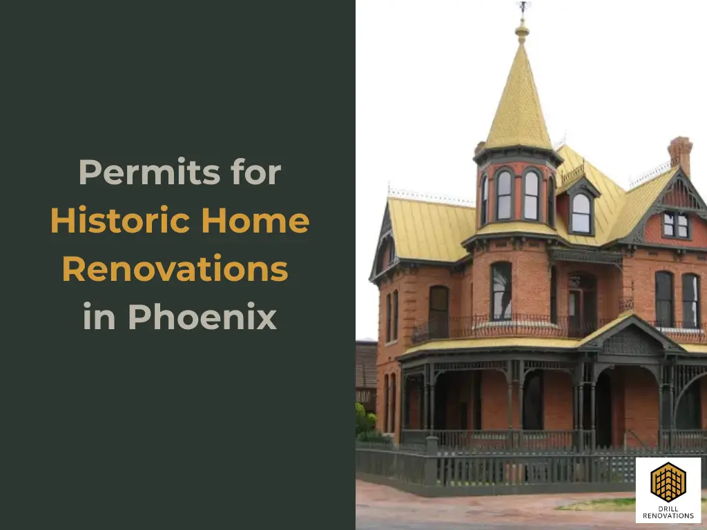 Historic Rossen House in Phoenix with a gold roof and ornate trim, used to illustrate permit requirements for renovating historic homes in Phoenix.