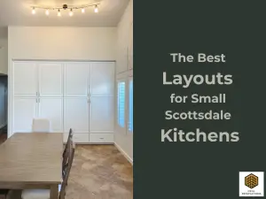 White built in kitchen cabinets in a Scottsdale home that show how vertical storage can help small kitchens feel organized and spacious.