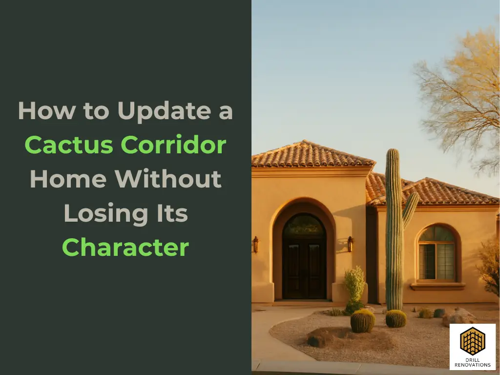 Southwestern style Scottsdale home with desert landscaping and tall saguaros, used as the header image for a Cactus Corridor remodel article.