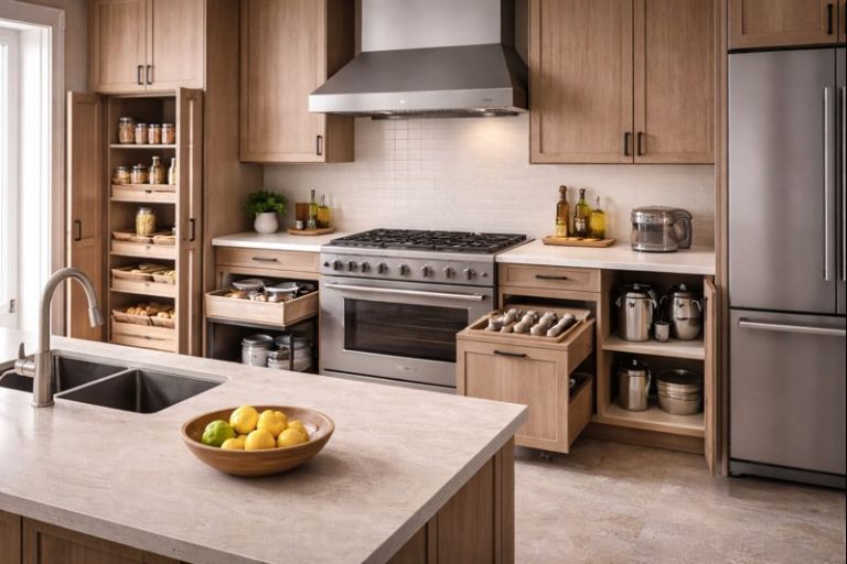 Modern kitchen cabinetry with clean lines and smart storage designed for everyday use
