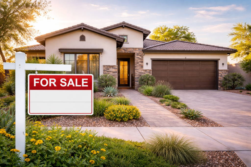 Phoenix home with a for sale sign as homeowners consider renovating instead of moving during a changing housing market