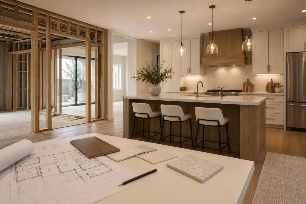 Arizona homeowners planning a home remodeling project with modern kitchen renovation and construction design plans