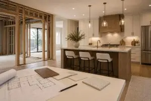 Arizona homeowners planning a home remodeling project with modern kitchen renovation and construction design plans