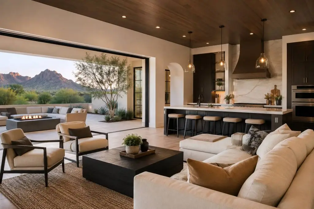 Modern Scottsdale home remodeling project featuring open concept living, luxury kitchen, and indoor outdoor design