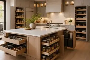 Kitchen storage solutions in a Scottsdale kitchen remodel featuring custom cabinetry and pull-out organizers.