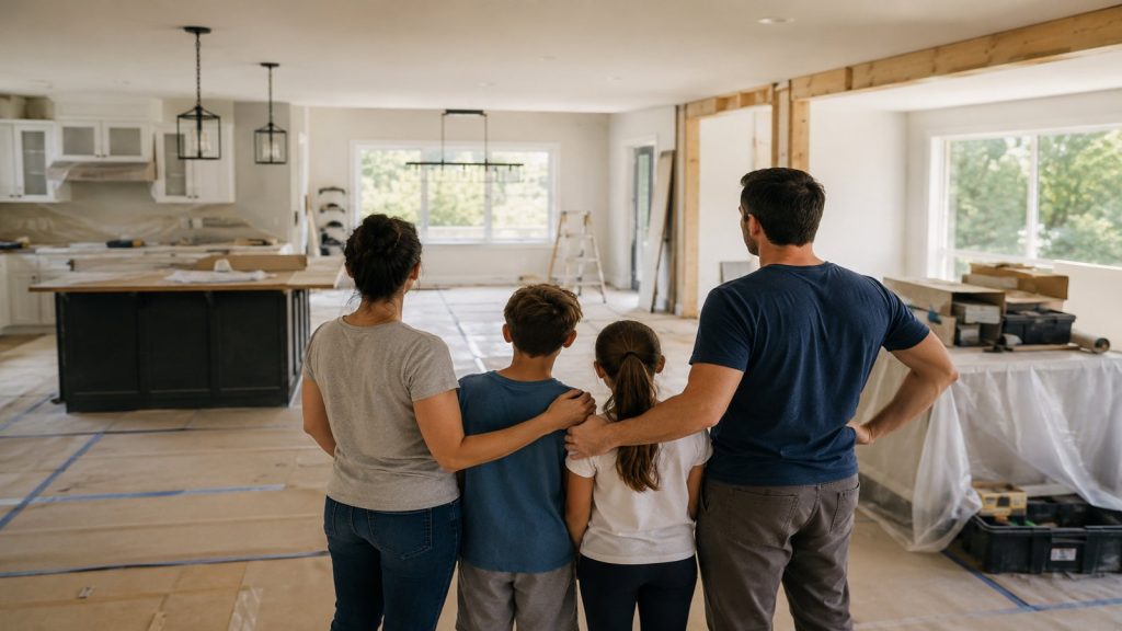 Family learning how to prepare your home for a major remodel before construction