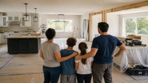 Family learning how to prepare your home for a major remodel before construction